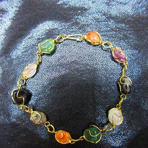 Chakra Gemstone Gold Wire Wrapped Nugget Bracelet Healing Semi Precious Natural